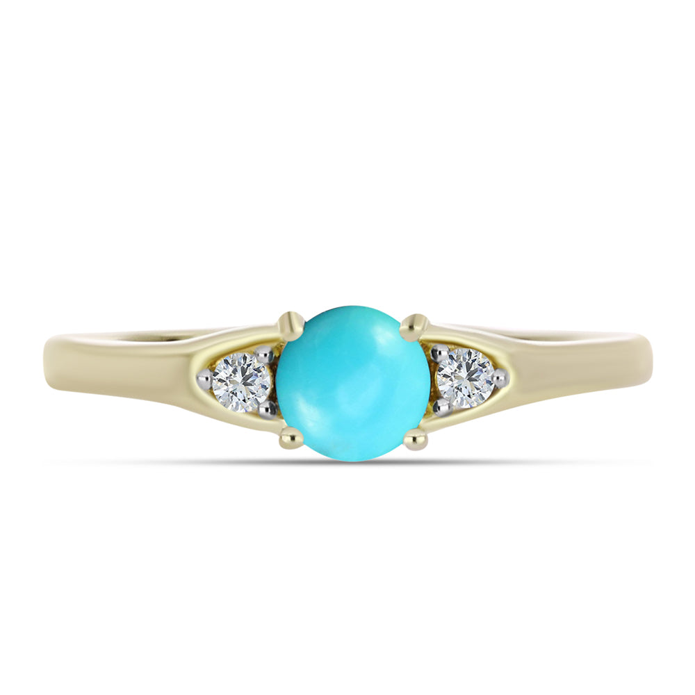 Anillo de Plata Bañada en Oro con Turquesa Bella Durmiente y Topacio Blanco