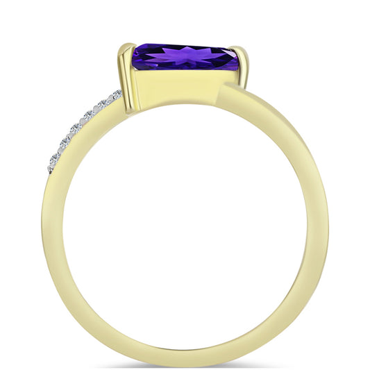 Anillo de Plata Bañada en Oro con Amatista de Marruecos y Topacio Blanco