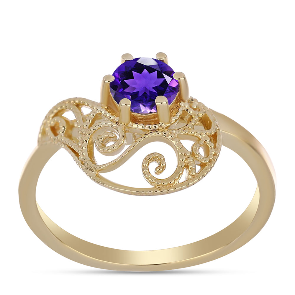 Anillo de Plata Bañada en Oro con Amatista de Marruecos