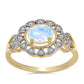 Anillo de Plata Bañada en Oro con Piedra Lunar Arco Iris y Topacio Blanco