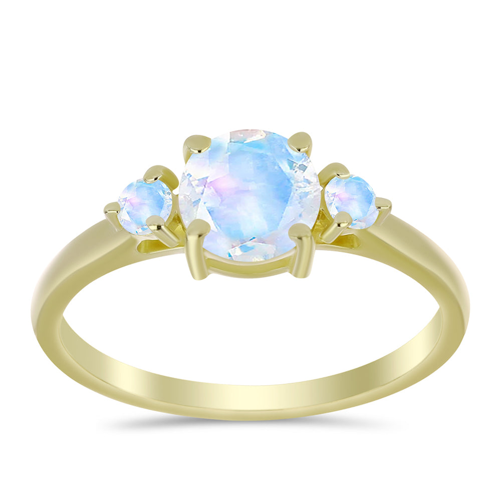 Anillo de Plata Bañada en Oro con Piedra Lunar Arco Iris