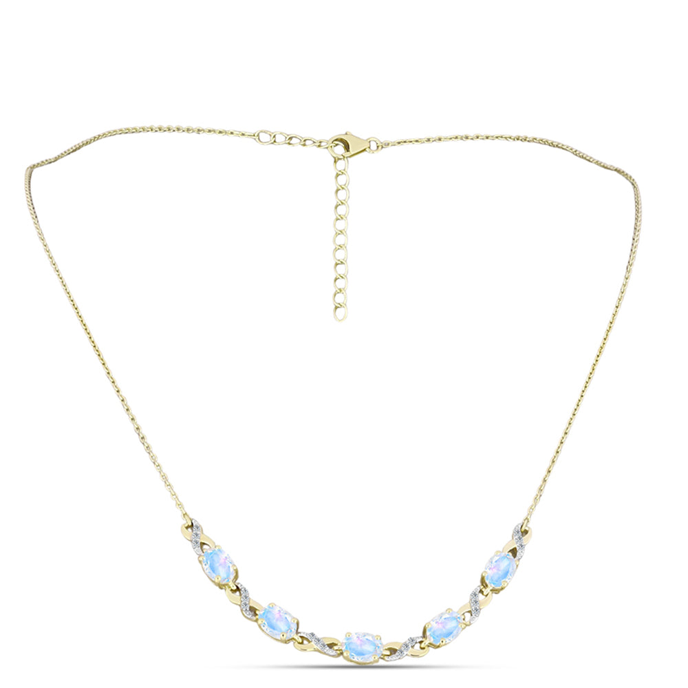 Collar de Plata Bañada en Oro con Piedra Lunar Arco Iris y Topacio Blanco 1 