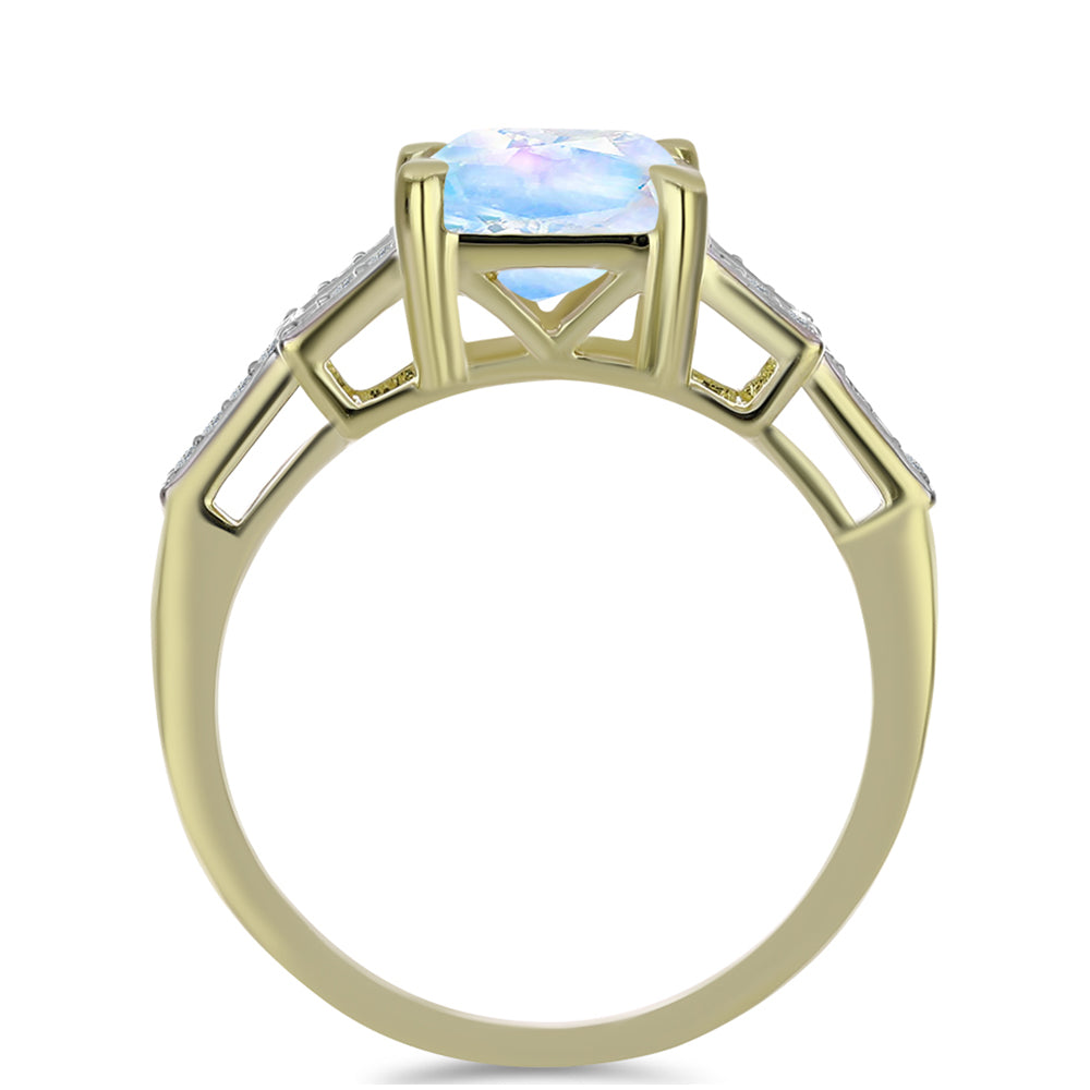 Anillo de Plata Bañada en Oro con Piedra Lunar Arco Iris y Topacio Blanco