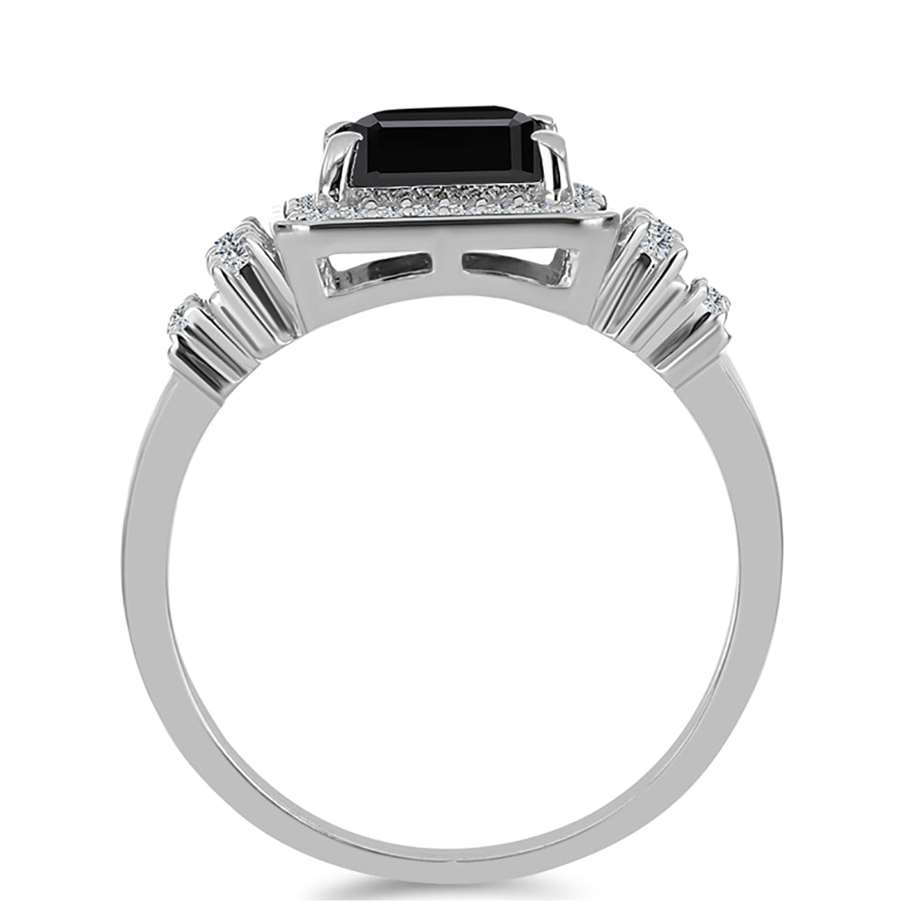 Anillo de Plata con Obsidiana y Topacio Blanco 2 