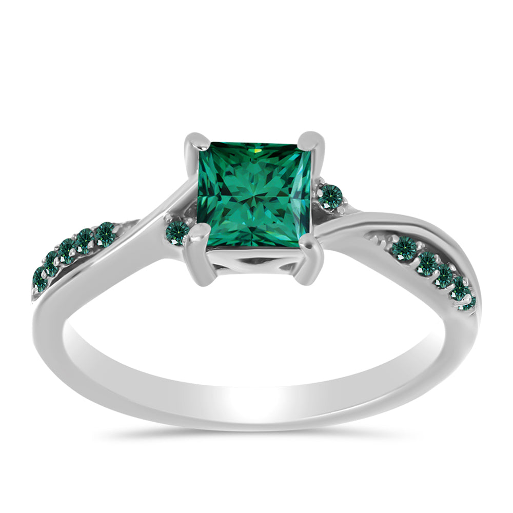 Anillo de Plata con Moissanita azul mar verdosa 3 