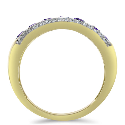 Anillo de Plata Bañada en Oro con Amatista de Marruecos y Topacio Blanco