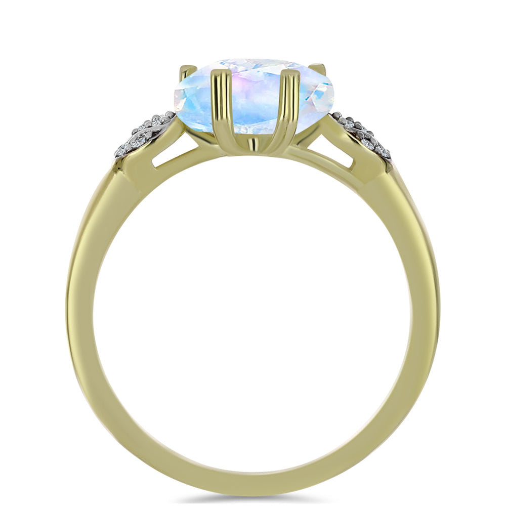 Anillo de Plata Bañada en Oro con Piedra Lunar Arco Iris y Topacio Blanco