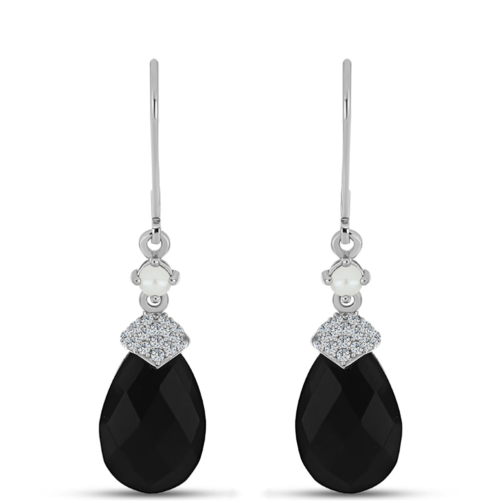 Pendientes de Plata con Obsidiana y Perla blanca de agua dulce 1 