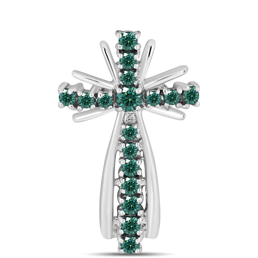 Cruz Colgante de Plata con Moissanita azul mar verdosa 1 