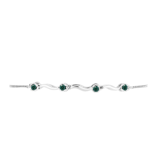 Pulsera de Plata con Moissanita azul mar verdosa