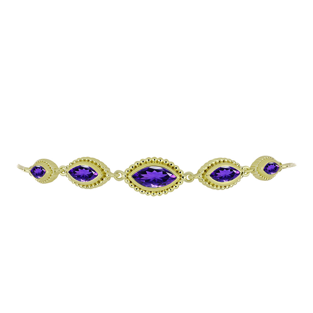 Pulsera de Plata Bañada en Oro con Amatista de Marruecos