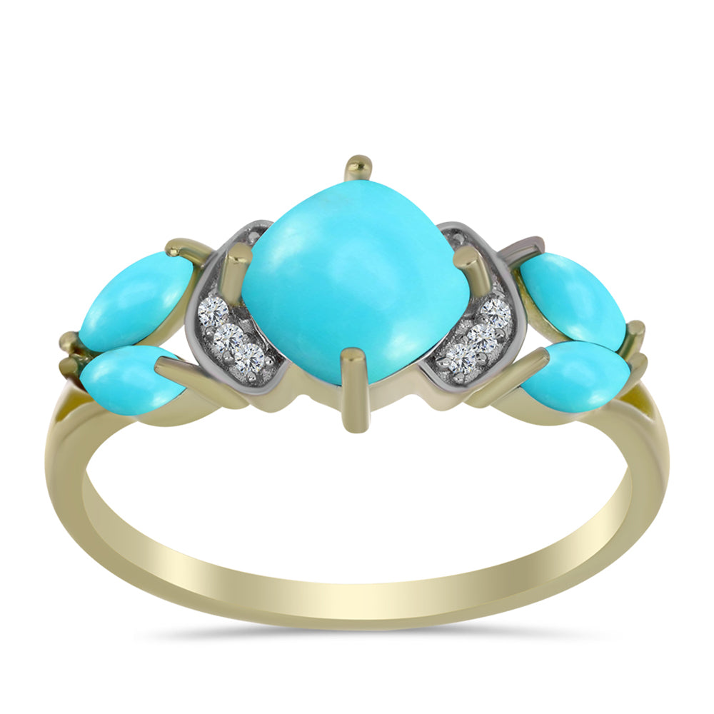Anillo de Plata Bañada en Oro con Turquesa Bella Durmiente y Topacio Blanco