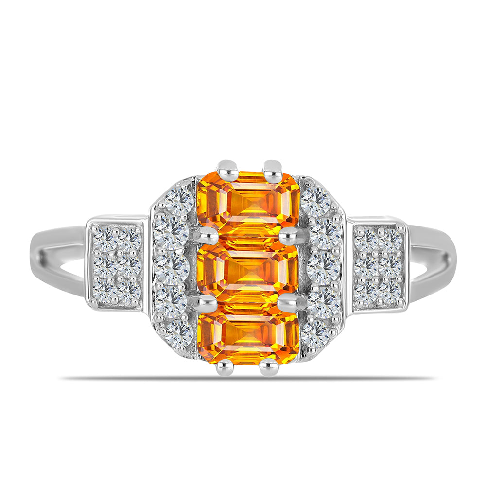 Anillo de Plata con Zafiro Padparadscha y Topacio Blanco