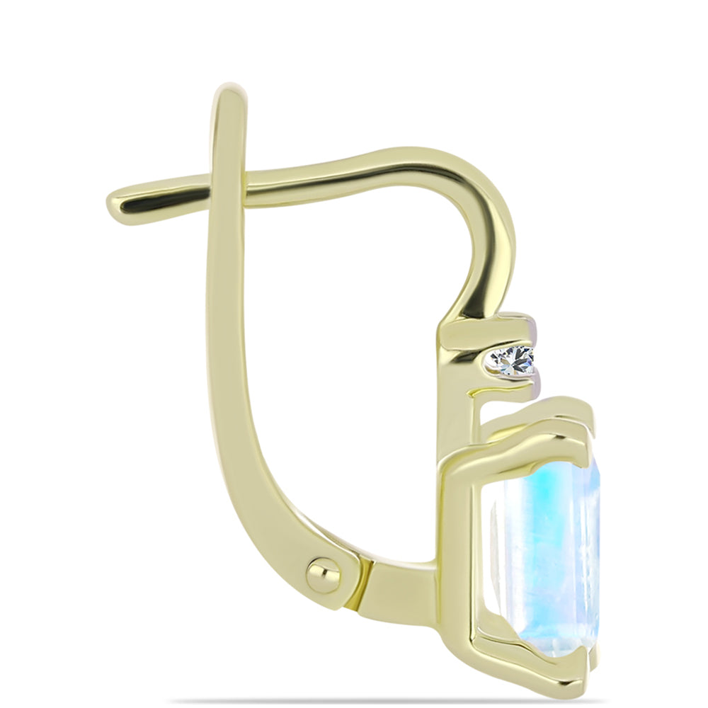 Pendientes de Plata Bañada en Oro con Piedra Lunar Arco Iris y Topacio Blanco 2 