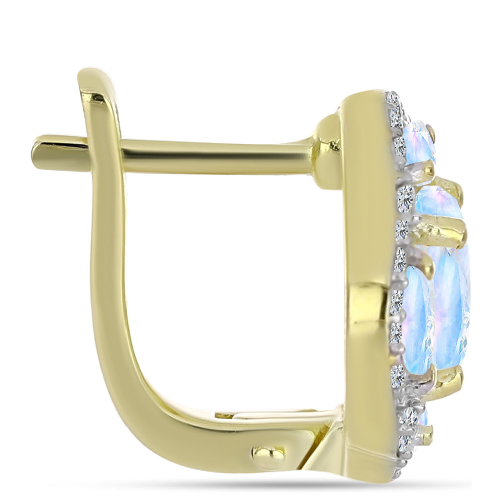 Pendientes de Plata Bañada en Oro con Piedra Lunar Arco Iris 2 