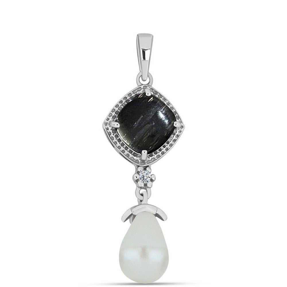 Colgante de Plata con Jaspe Picasso y Perla blanca de agua dulce