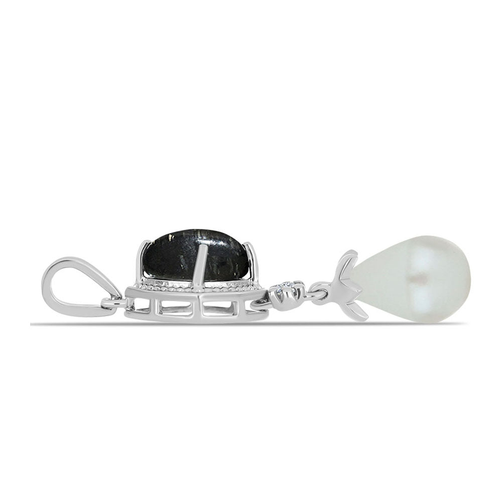 Colgante de Plata con Jaspe Picasso y Perla blanca de agua dulce 2 
