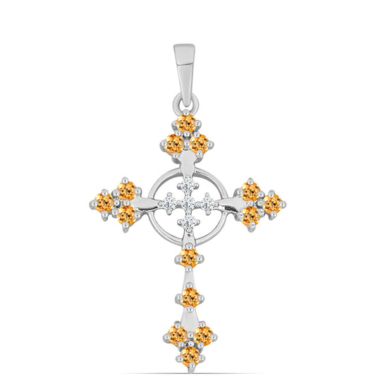Cruz Colgante de Plata con Topacio amarillo imperial y Topacio Blanco