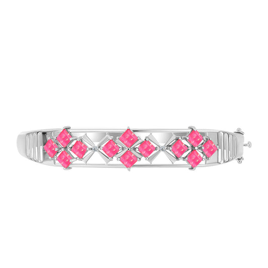 Brazalete de Plata con Ópalo Rosa de Lega Dembi y Topacio Blanco