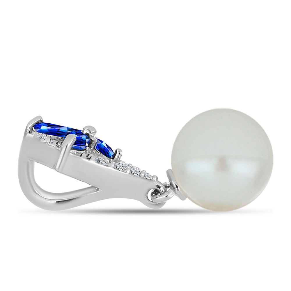 Colgante de Plata con Zafiro Azul Australiano y Perla blanca de agua dulce