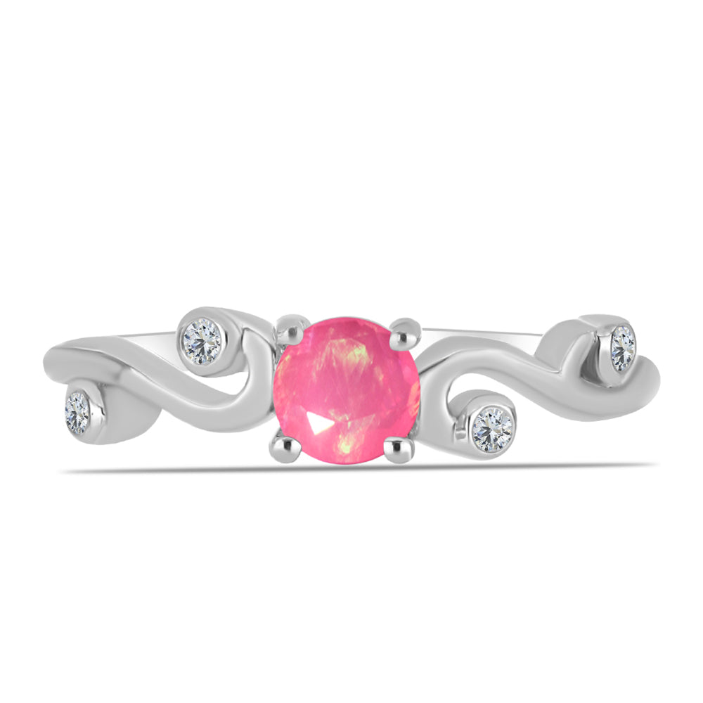 Anillo de Plata con Ópalo Rosa de Lega Dembi y Topacio Blanco 1 