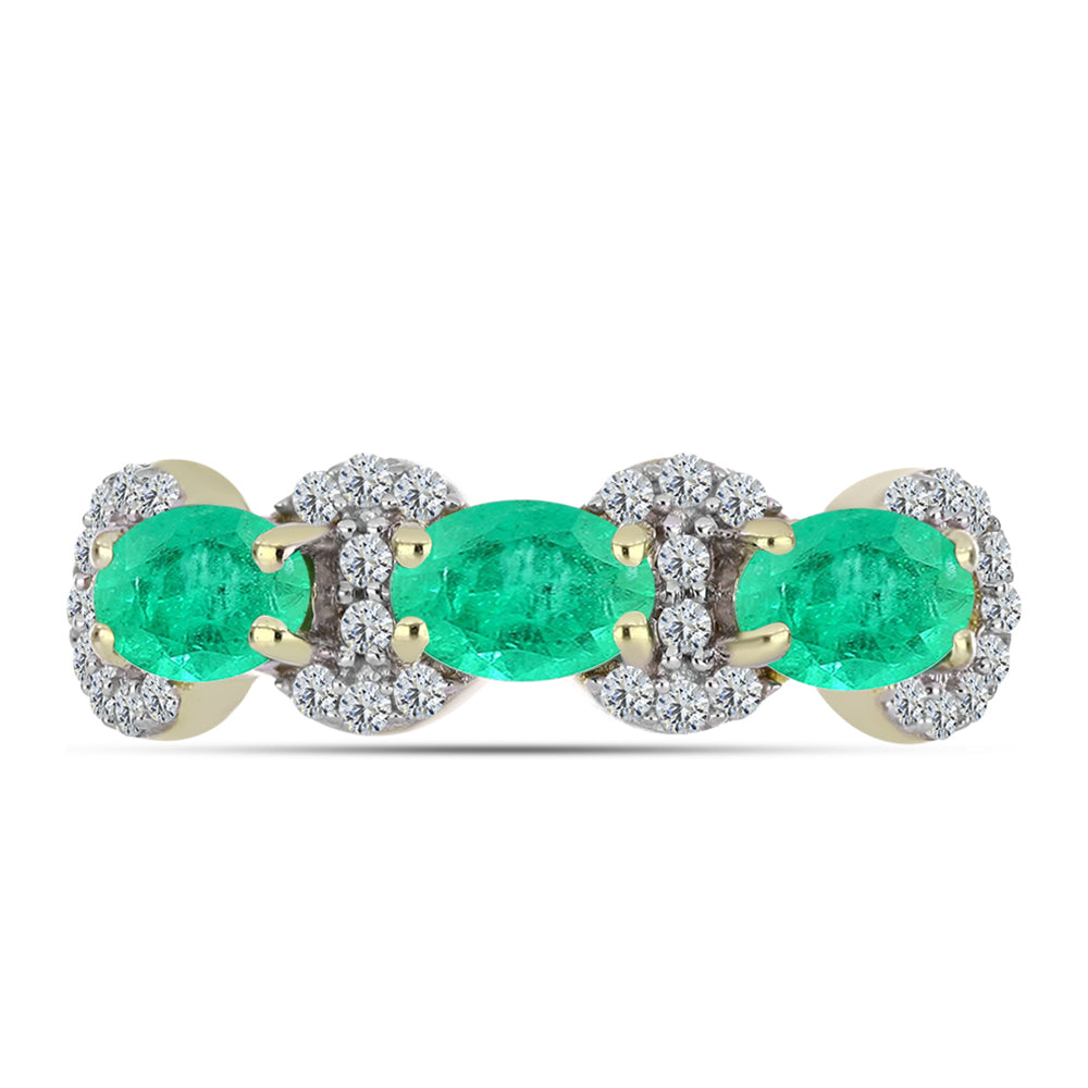 Anillo de Plata Bañada en Oro con Esmeralda de Colombia y Diamante blanco 1 