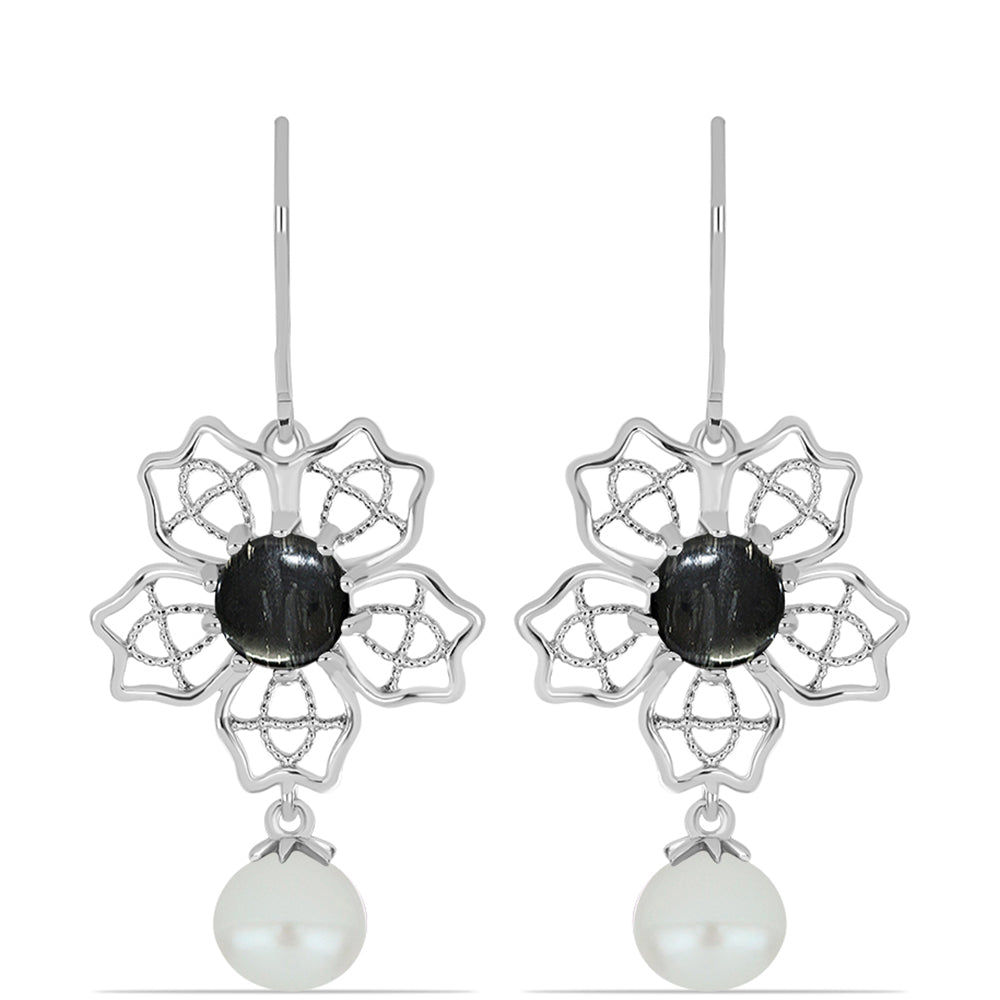 Pendientes de Plata con Jaspe Picasso y Perla blanca de agua dulce 1 