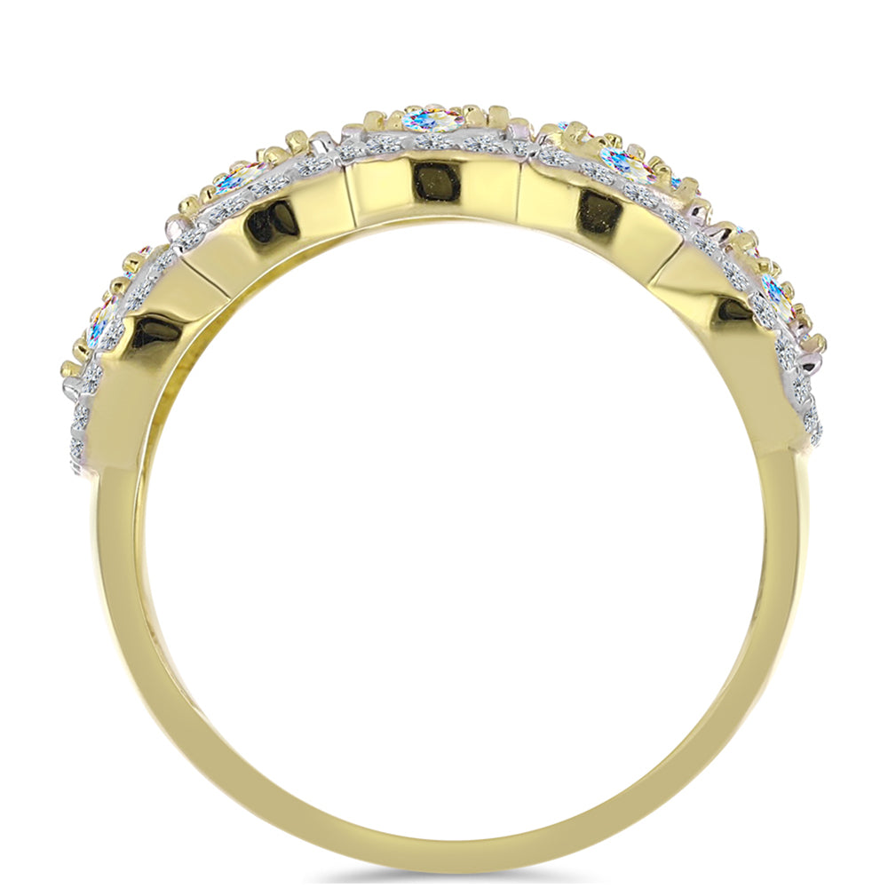 Anillo de Plata Bañada en Oro con Moisanita hielo y Topacio Blanco