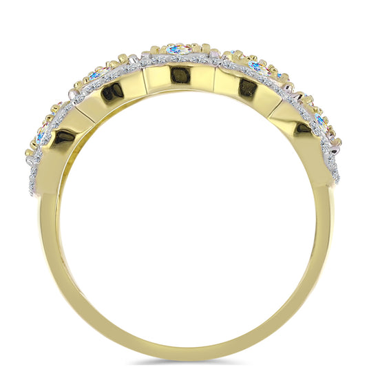 Anillo de Plata Bañada en Oro con Moisanita hielo y Topacio Blanco