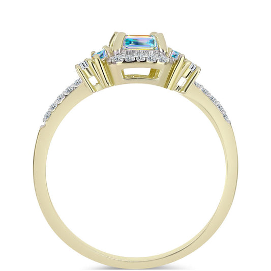 Anillo de Plata Bañada en Oro con Moisanita hielo y Zircón Blanco