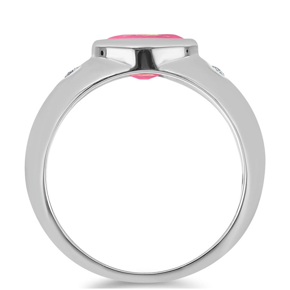 Anillo de Plata con Ópalo Rosa de Lega Dembi y Topacio Blanco