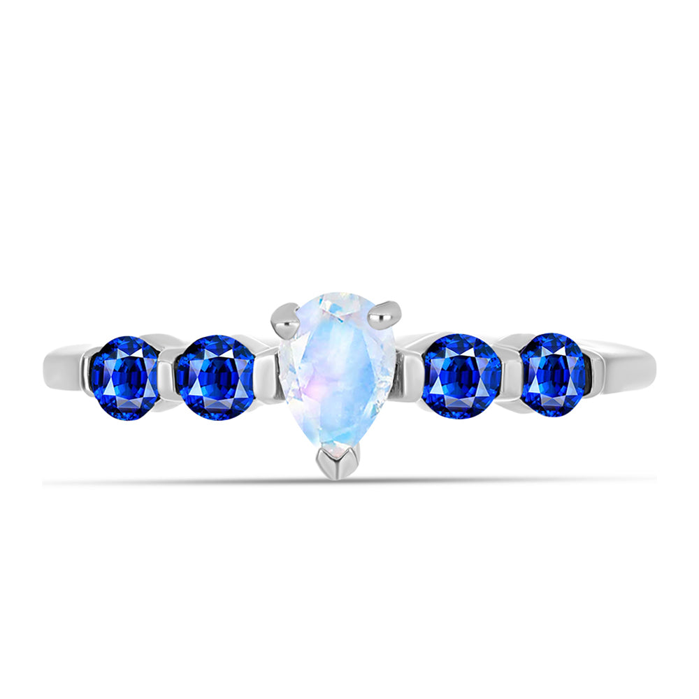 Anillo de Plata con Zafiro Azul Australiano y Piedra Lunar Arco Iris 1 