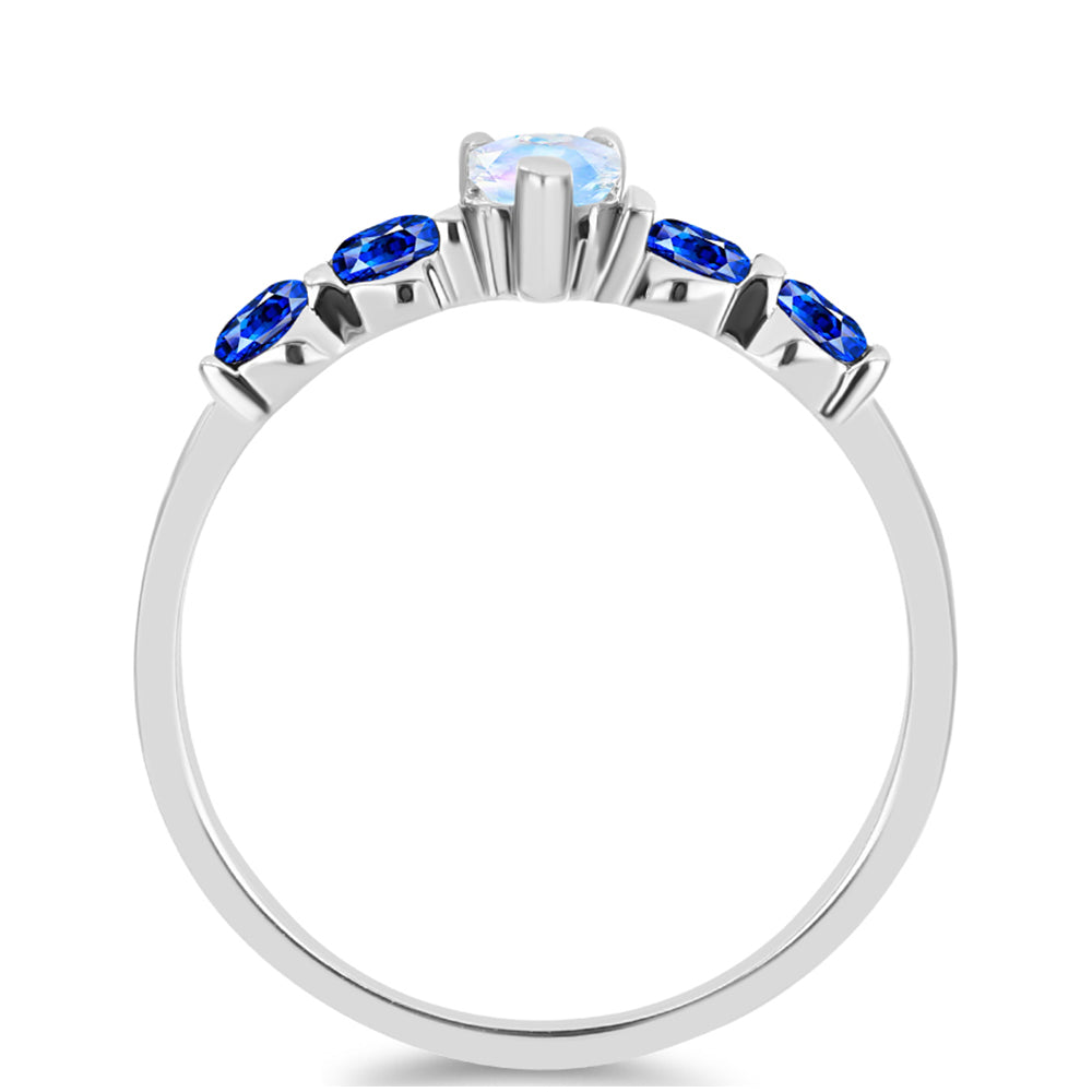 Anillo de Plata con Zafiro Azul Australiano y Piedra Lunar Arco Iris 2 