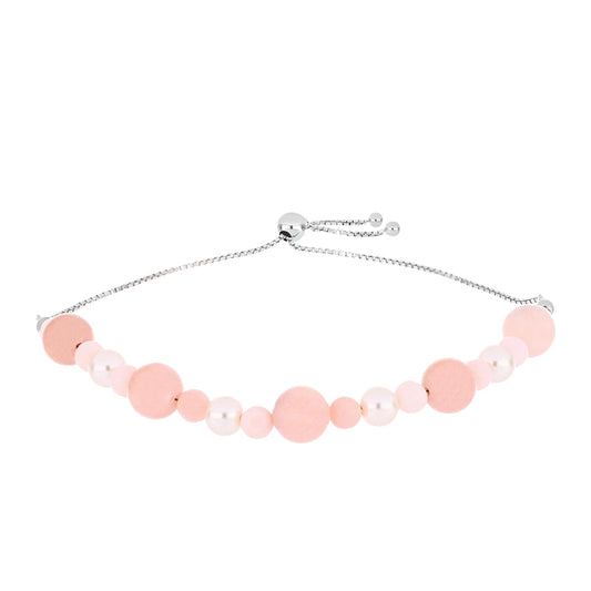 Pulsera de Plata con Ópalo Rosa de Lega Dembi y Perla de Agua Dulce