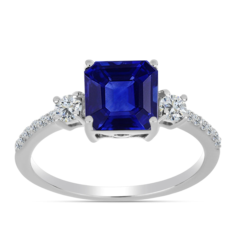 Anillo de Plata con Zafiro Azul Australiano y Topacio Blanco 3 