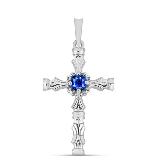 Cruz Colgante de Plata con Zafiro Azul Australiano