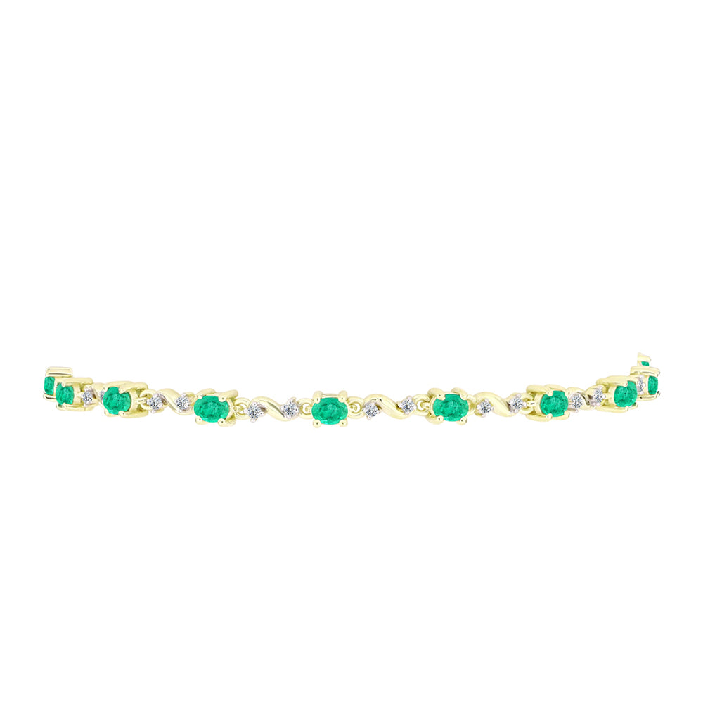 Pulsera de Plata Bañada en Oro con Esmeralda de Colombia y Diamante blanco 2 