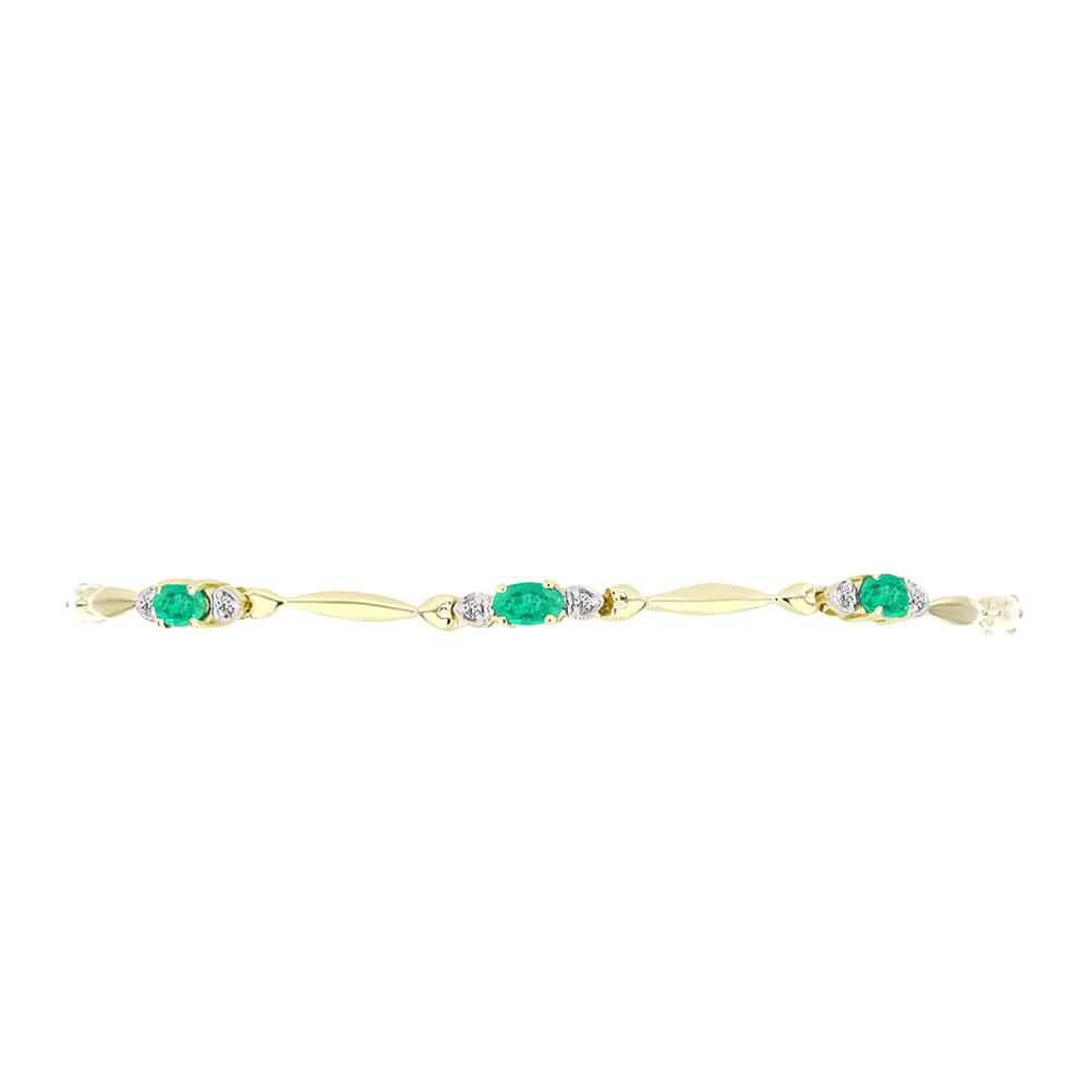 Pulsera de Plata Bañada en Oro con Esmeralda de Colombia y Diamante blanco