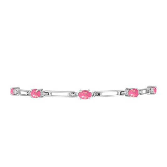 Pulsera de Plata con Ópalo Rosa de Lega Dembi y Topacio Blanco