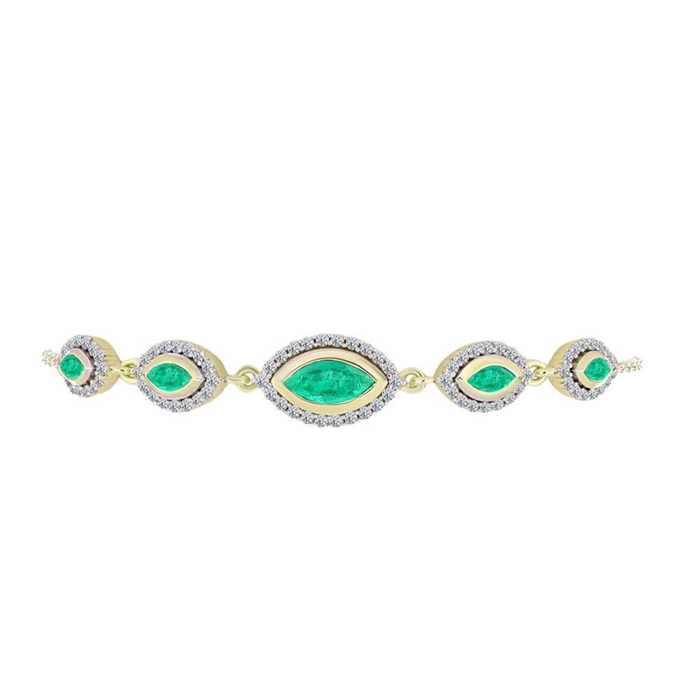 Pulsera de Plata Bañada en Oro con Esmeralda de Colombia y Diamante blanco 2 
