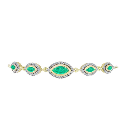 Pulsera de Plata Bañada en Oro con Esmeralda de Colombia y Diamante blanco