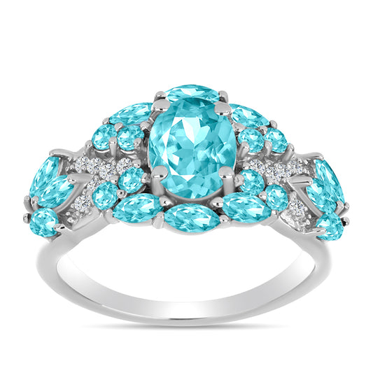 Anillo de Plata con Cuarzo Paraiba y Topacio Blanco