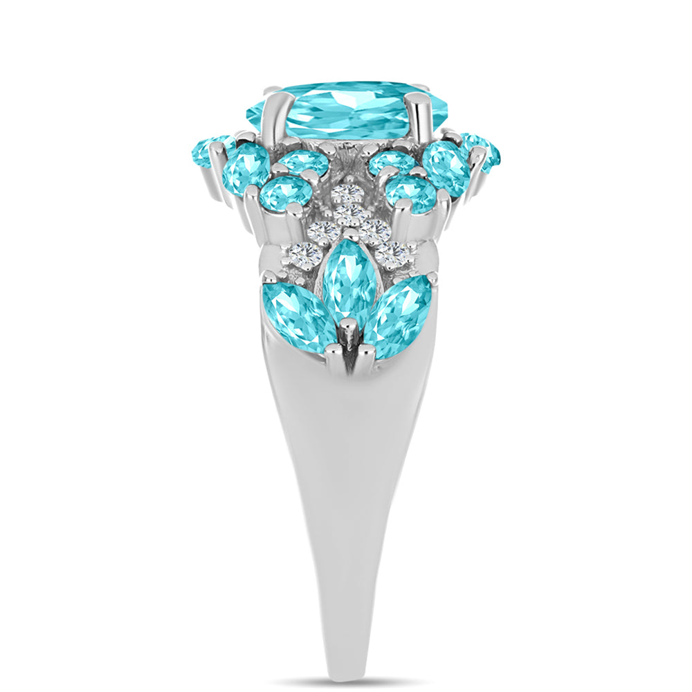 Anillo de Plata con Cuarzo Paraiba y Topacio Blanco