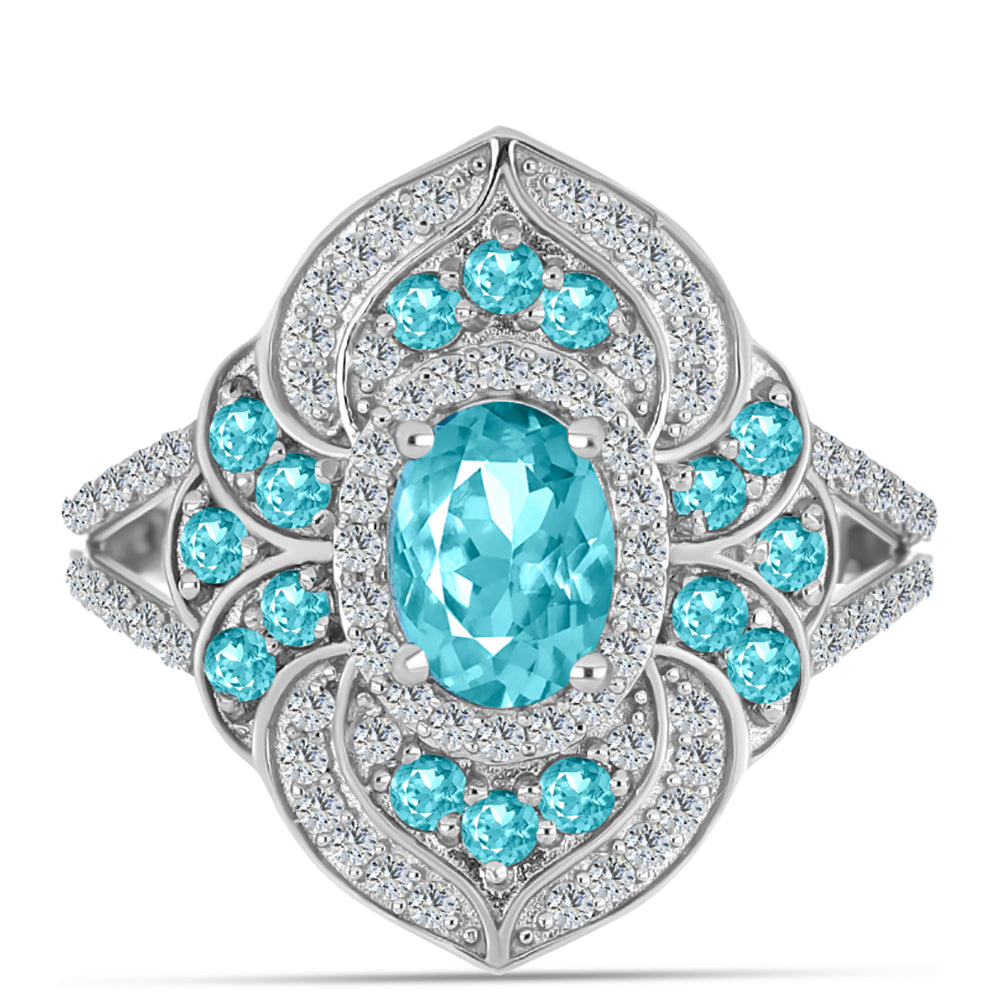 Anillo de Plata con Cuarzo Paraiba y Topacio Blanco 1 