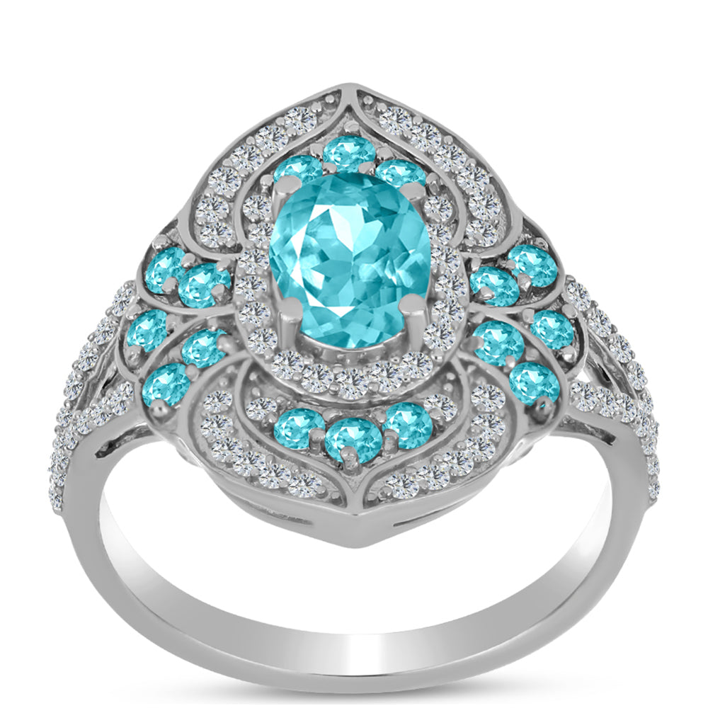 Anillo de Plata con Cuarzo Paraiba y Topacio Blanco 3 