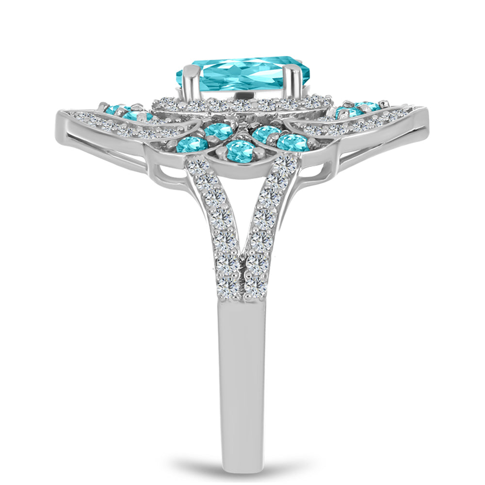 Anillo de Plata con Cuarzo Paraiba y Topacio Blanco 4 