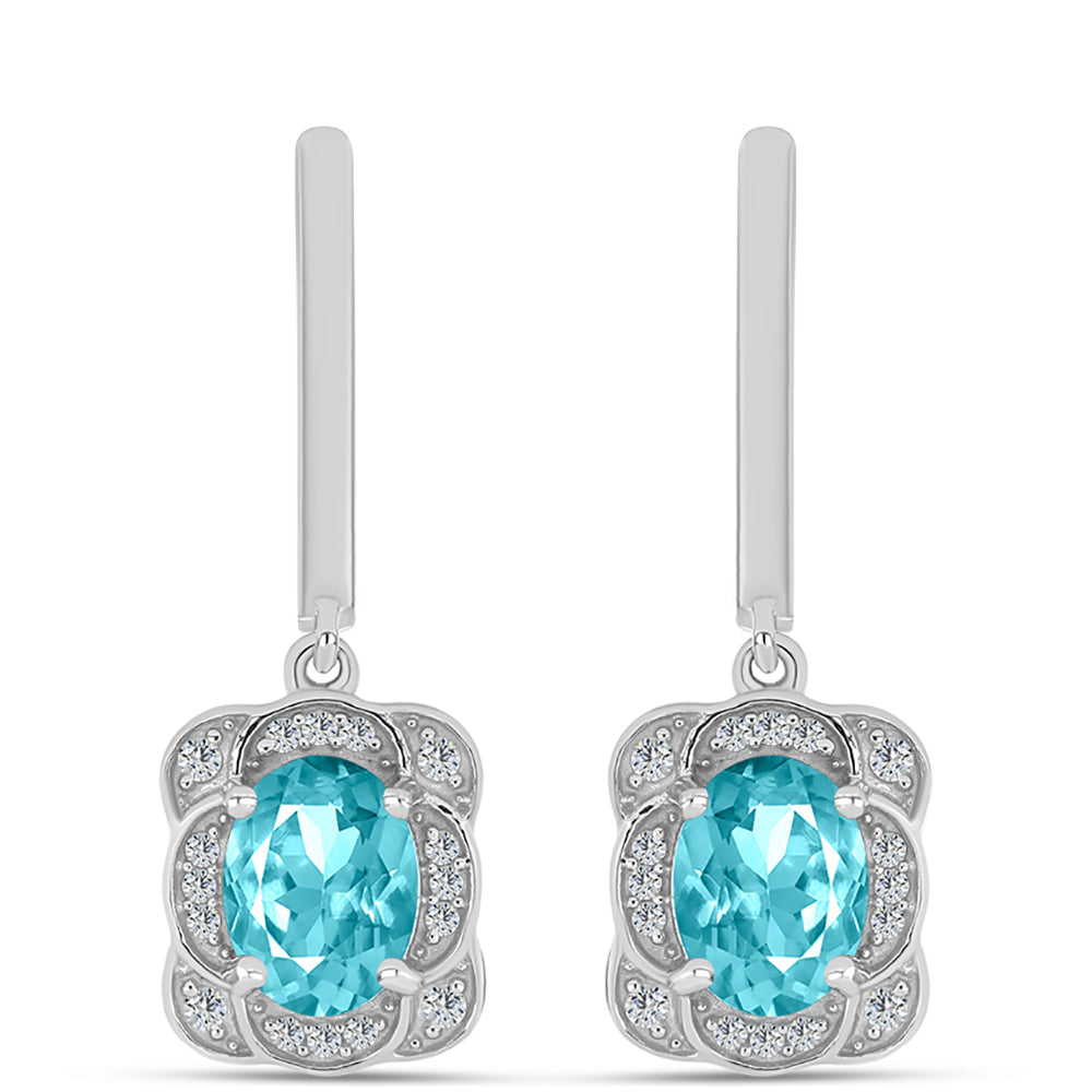 Pendientes de Plata con Cuarzo Paraiba y Topacio Blanco 1 