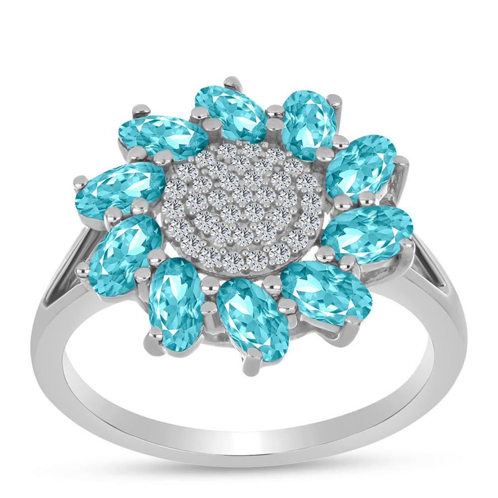 Anillo de Plata con Cuarzo Paraiba y Topacio Blanco 3 