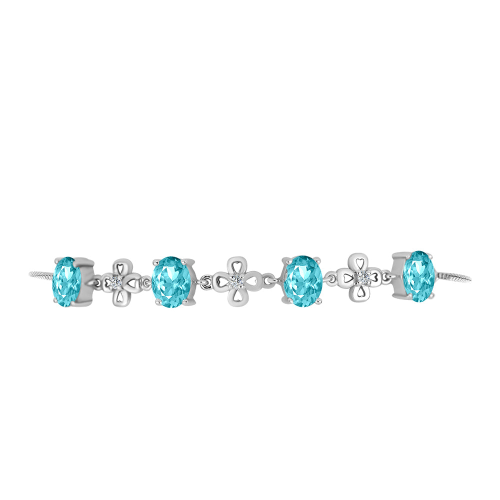 Pulsera de Plata con Cuarzo Paraiba y Topacio Blanco 2 