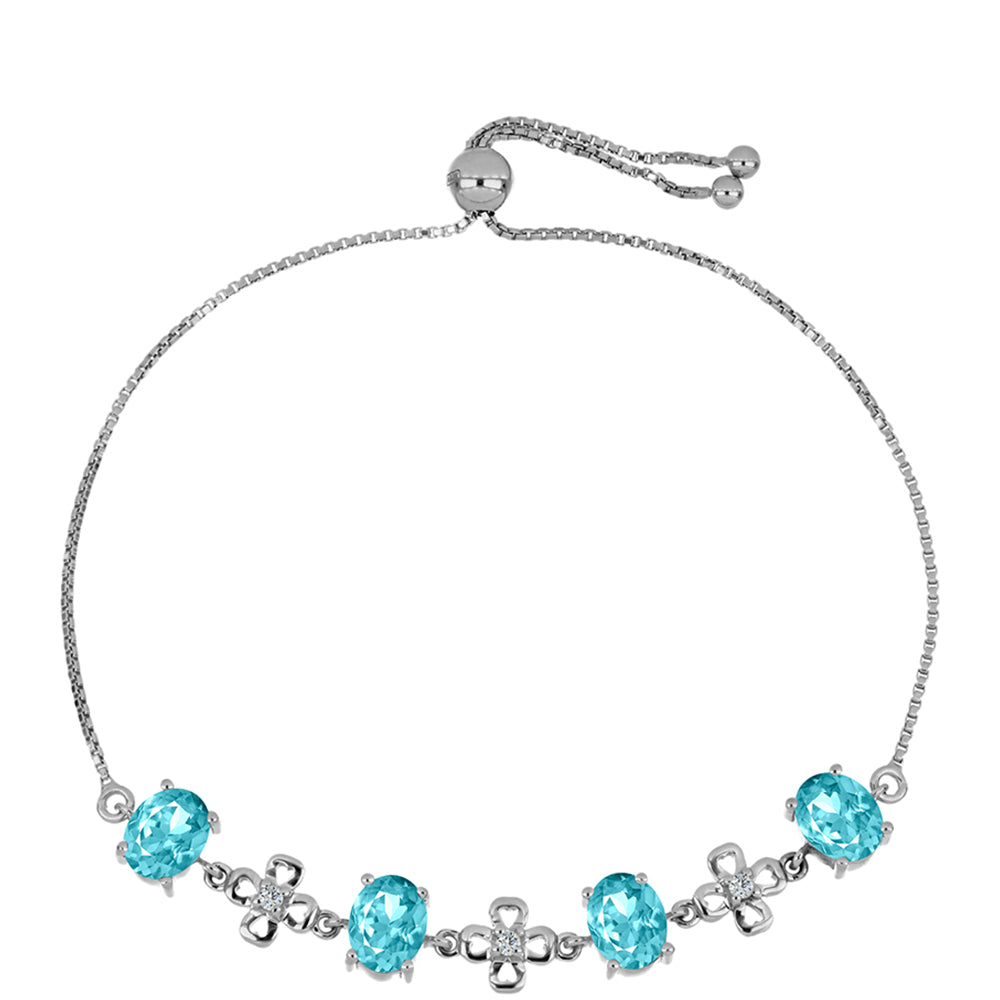 Pulsera de Plata con Cuarzo Paraiba y Topacio Blanco 1 